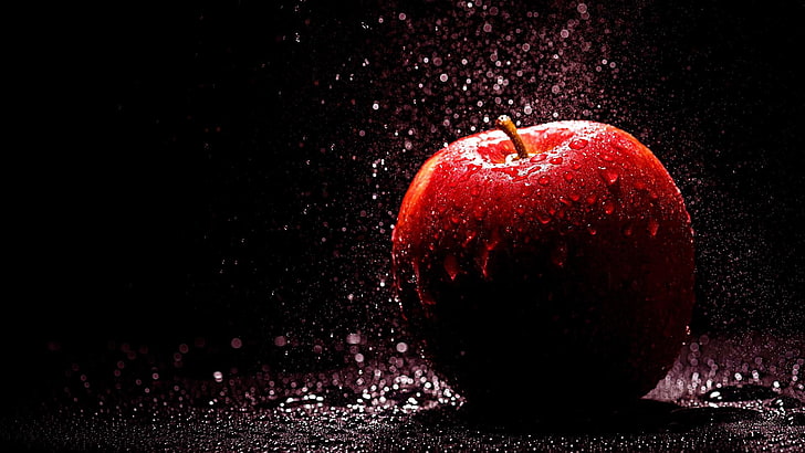 apple, drops, fruit, water drops, HD wallpaper