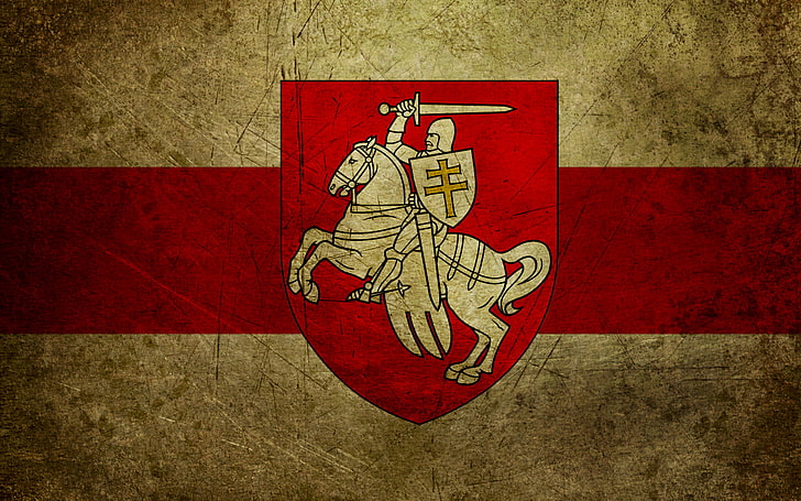 knight riding horse illustration, chase, flag, Belarus, symbol, HD wallpaper