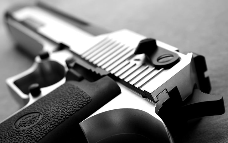 silver and black semiautomatic pistol, gun, Desert Eagle, close-up, HD wallpaper