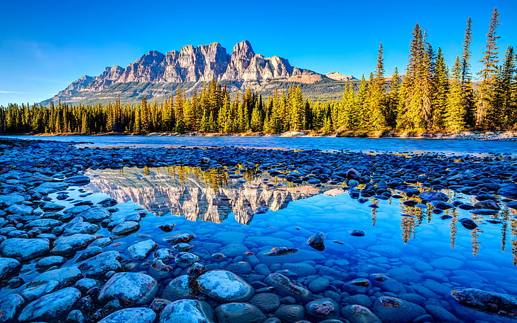Canada’s Banff National Park Alberta Beautiful Mountain River Stones Landscape Photography Hd Wallpaper High Definition 2048×1280, HD wallpaper