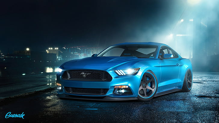 Ford, Mustang, GT, by Gurnade, blue, front, Muscle Car, HD wallpaper