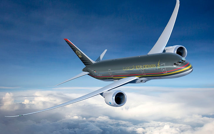 Royal Jordanian Airlines, gray airliner, Aircrafts / Planes, Commercial Aircraft, HD wallpaper