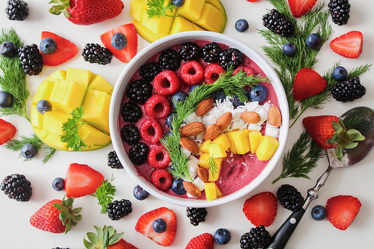 food, fruit, berries, nuts, berry fruit, healthy eating, food and drink, HD wallpaper