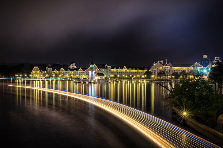 timelapse photography of a city during night, crescent lake, crescent lake