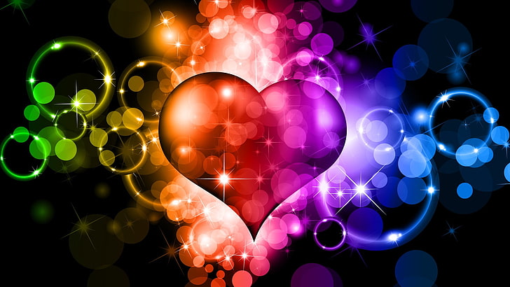 heart, colorful, graphic design, heart shaped, glowing, no people, HD wallpaper