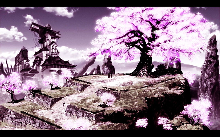 pink tree near house illustration, Anime, Afro Samurai, Afro Samurai: Resurrection, HD wallpaper