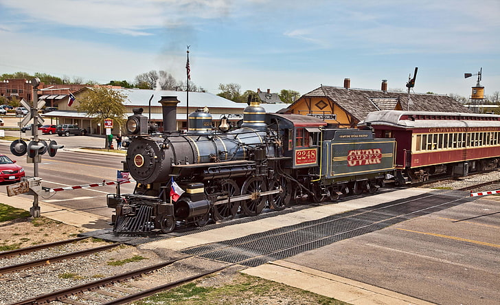 black and red car engine bay, train, vehicle, steam locomotive