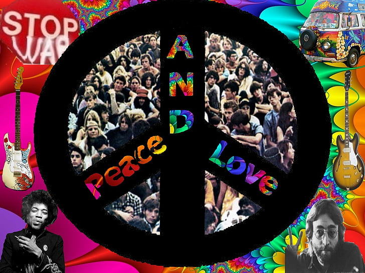 60s, guitars, hippies, john, lennon, peace, psychedelic, sign
