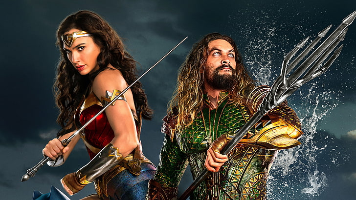 Wonder Woman, Aquaman, Jason Momoa, Gal Gadot, Justice League, HD wallpaper