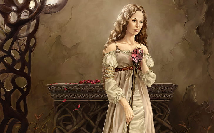 Blonde girl holding a magic wand, HD wallpaper