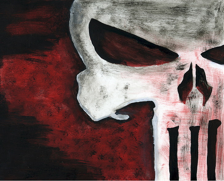 The Punisher digital wallpaper, skull, no people, red, close-up