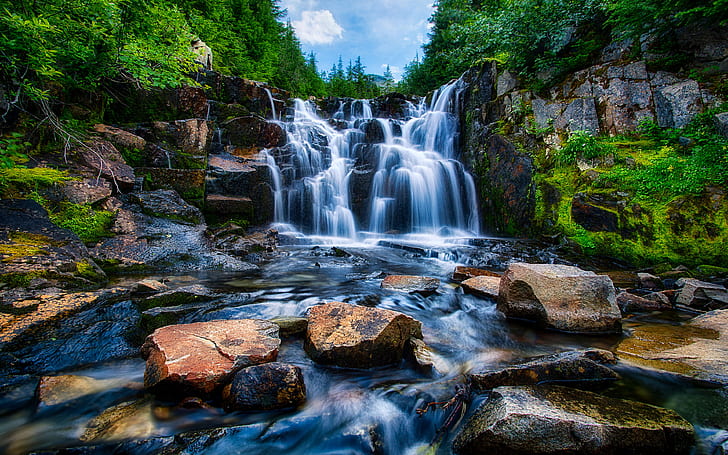 Mount Rainier National Park Washington USA landscape waterfall rocks trees HD wallpaper 3840×2400
