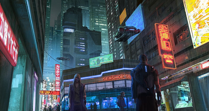 cyberpunk, futuristic, neon, building exterior, built structure