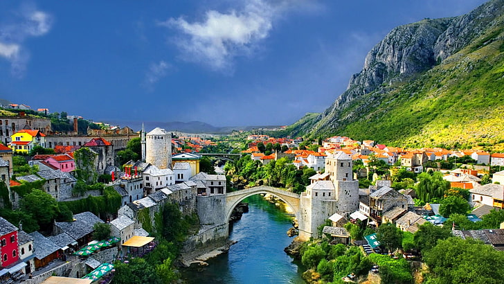 mostar, stari most, old bridge, bosnia and herzegovina, river, HD wallpaper