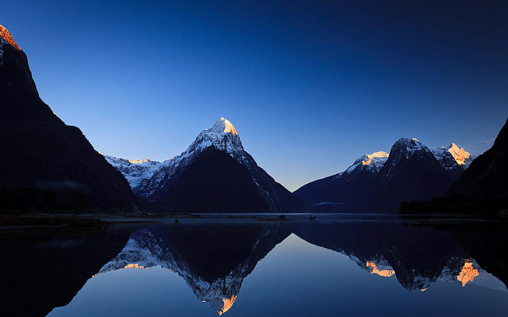 Milford Sound, New Zealand, Silhouette, Morning, Fjord, Mountains, HD wallpaper