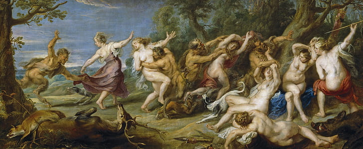 picture, Peter Paul Rubens, mythology, Pieter Paul Rubens, Diana and her Nymphs Frightened Satyrs, HD wallpaper