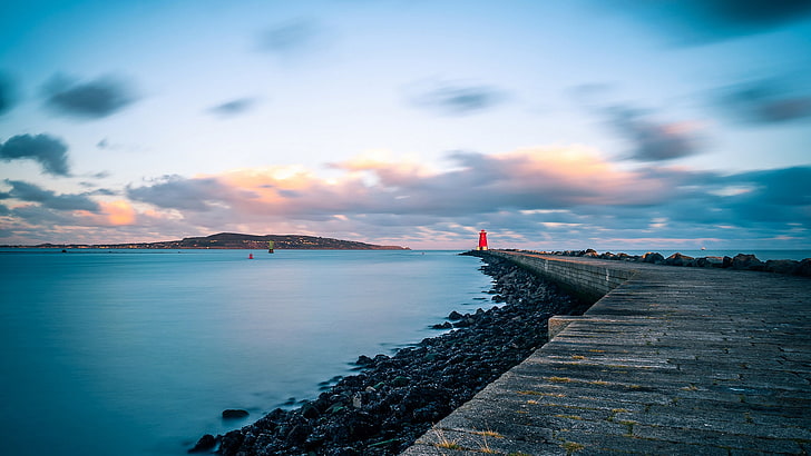 pier, lighthouse, sea, coast, Dublin, Ireland, sky, water, cloud - sky, HD wallpaper