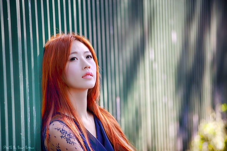 HD wallpaper: Asian, women, redhead, looking away, long hair, beauty, beaut...