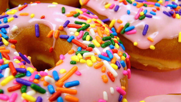 donut, colorful, food, dessert, doughnuts, sprinkles, HD wallpaper
