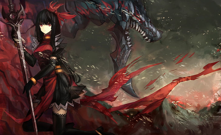 HD wallpaper: Warrior Fighting A Dragon, black haired woman anime character  illustration | Wallpaper Flare