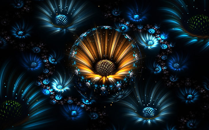 abstract, fractal, fractal flowers, illuminated, low angle view, HD wallpaper