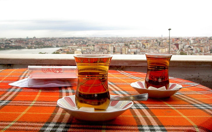 two clear glass Turkish teacups, Turkey, drink, food and drink, HD wallpaper