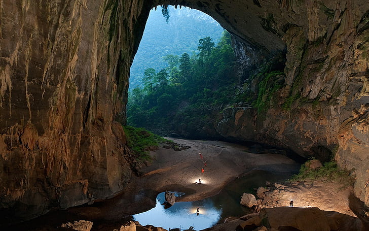 Hang Son Doong Cave, cave brown stone, vietnam, forest, rocks
