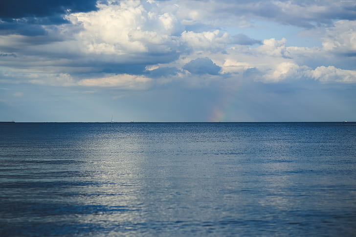 horizon, sky, 4k, 8k, Baltic sea, 5k, clouds, rainbow