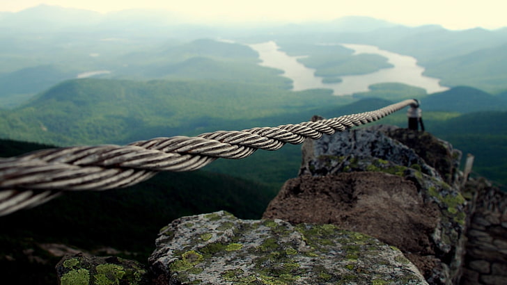 gray rope, nature, landscape, depth of field, mountains, ropes