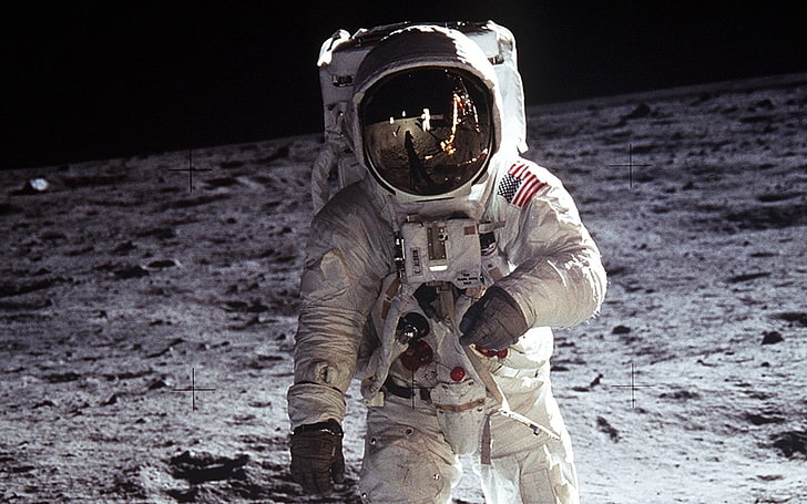 astronaut landscape photograph, Moon, Apollo 11, Buzz aldrin, HD wallpaper