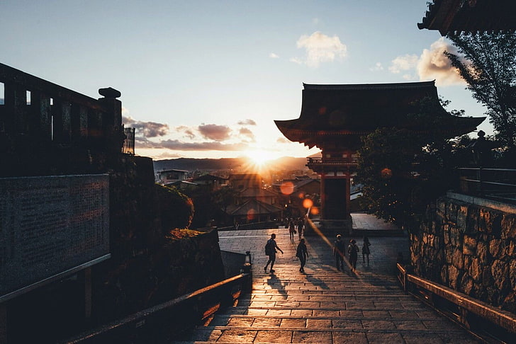 nature, Asia, kiyomizu-dera, sky, sunset, architecture, real people