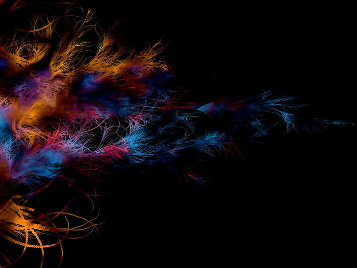 blue, red, and yellow fringe digital wallpaper, abstract, digital art
