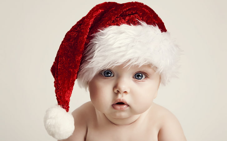 Little Santa Claus, toddler's red and white hat, Holidays, Christmas, HD wallpaper
