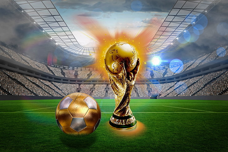 soccer trophy game, football, golden, Brazil, World Cup, Brasil, HD wallpaper