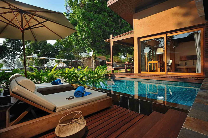 Beautiful Tropical Beach Villa, island, relax, lounger, south-pacific, HD wallpaper