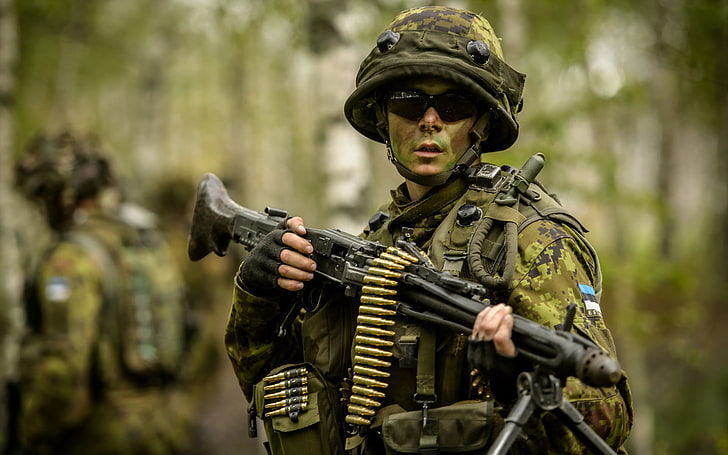 soldier holding assault rifle, weapons, soldiers, Estonian Army