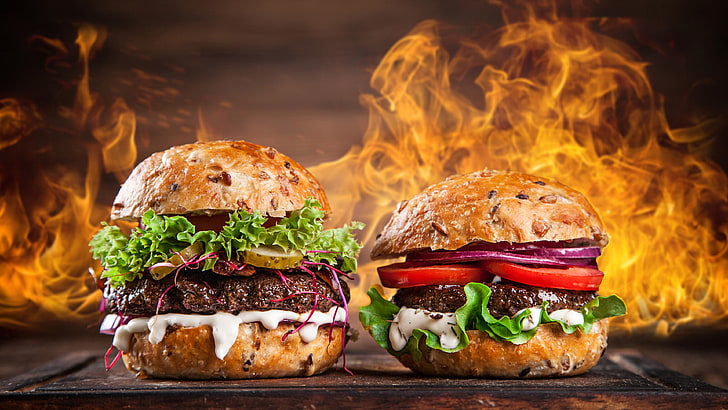 flame, fire, hamburger, appetizer, fast food, toothsome, sandwich