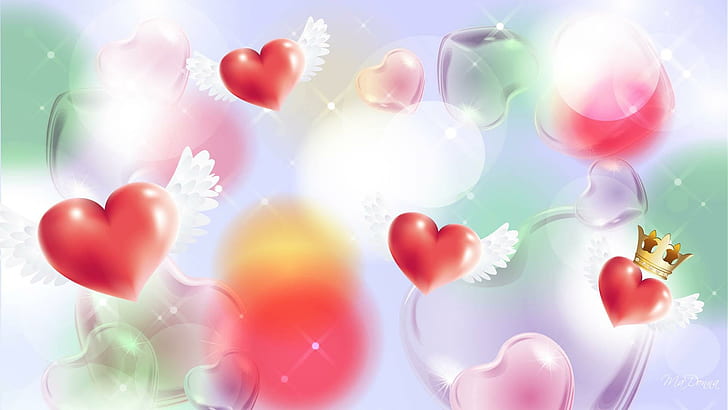 On The Wings Of Love, heart with wings illustraion, winged hearts, HD wallpaper