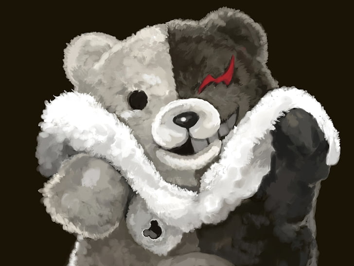 white and black bear plush toy, Danganronpa, Monokuma (Danganronpa)