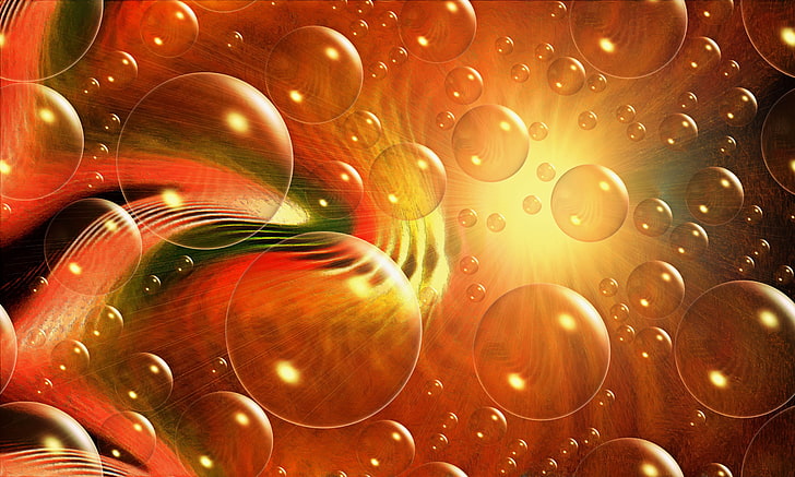 bubble illustration, abstract, bubbles, lines, orange, backgrounds, HD wallpaper