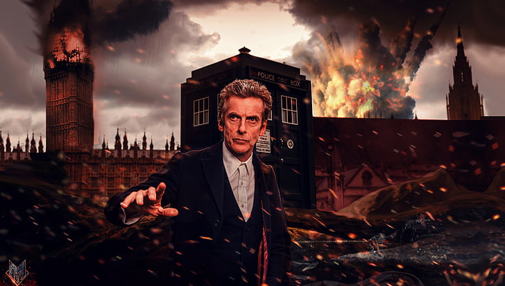 men's black lapel blazer, Doctor Who, The Doctor, TARDIS, London, HD wallpaper