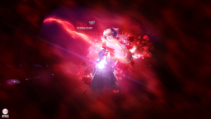 Ezreal from League of Legends illustration, red, smoke - physical structure, HD wallpaper