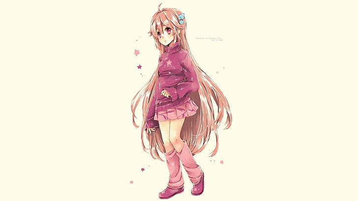 female anime character in pink jacket, original characters, red