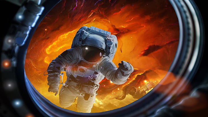 HD wallpaper: orange, astronaut, space, space art, earth, fantasy art,  galaxy | Wallpaper Flare