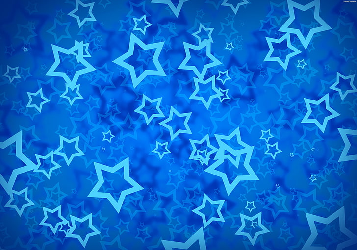 white and blue stars wallpaper, digital art, blue background, HD wallpaper