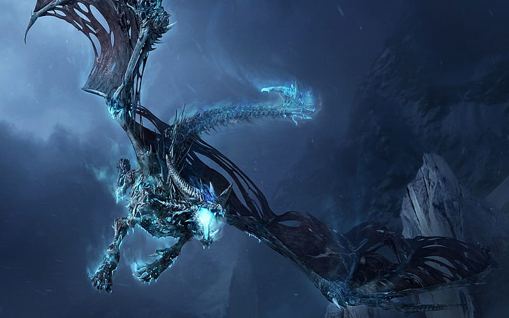 blue and black dragon wallpaper, undead, Warcraft, Sindragosa