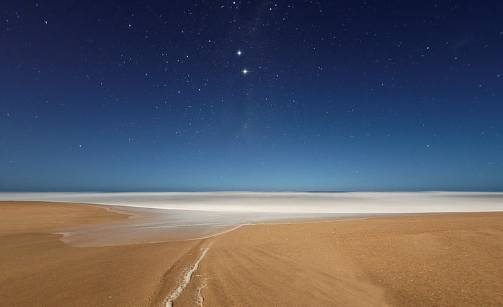 brown desert, sky, land, star - space, night, water, scenics - nature