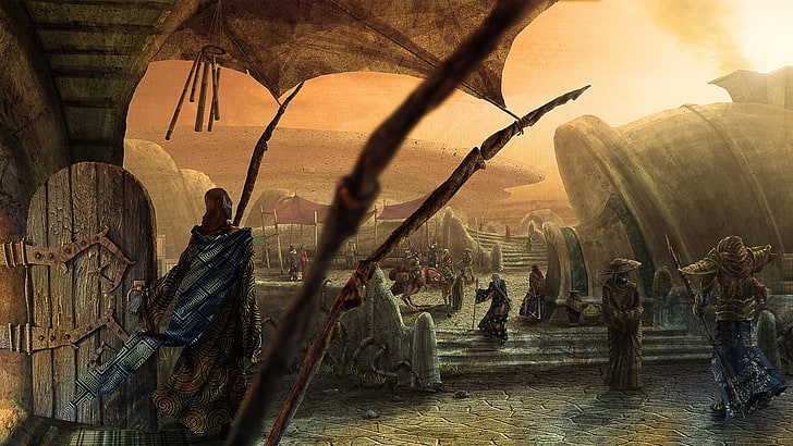 game wallpaper, The Elder Scrolls III: Morrowind, Ald'ruhn, fantasy town, HD wallpaper