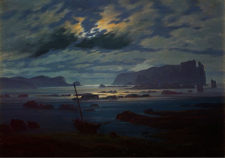 Clouds, Night, Ship, Picture, Coast, Caspar David Friedrich