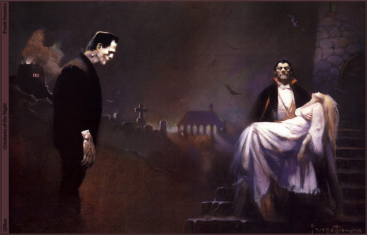 Dracula, Monster of Frankenstein, vampires, group of people, HD wallpaper